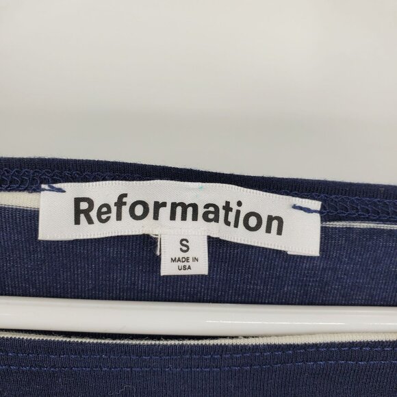 Reformation Junia Knit Dress Navy and White Striped Short Breton Boat Neck Small - Picture 3 of 9